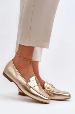 New Evento Mokasyny Damskie Na Płaskim Obcasie Złote Sylvaine Złoty