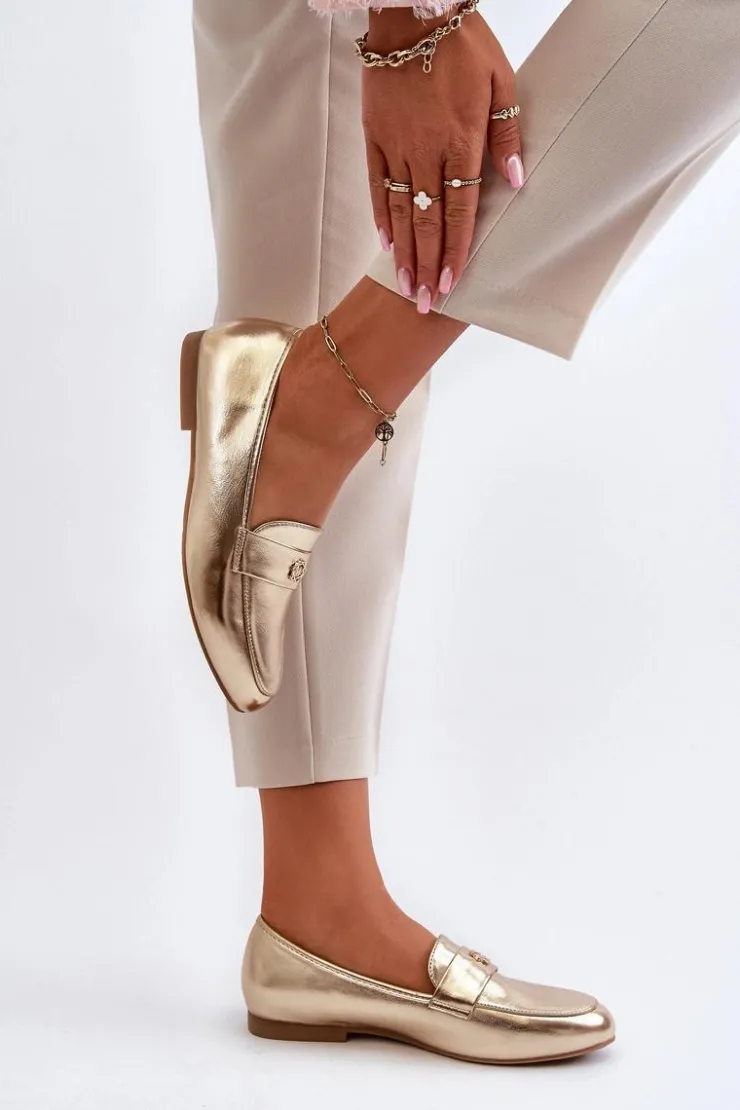New Evento Mokasyny Damskie Na Płaskim Obcasie Złote Sylvaine Złoty