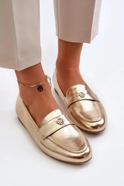 New Evento Mokasyny Damskie Na Płaskim Obcasie Złote Sylvaine Złoty