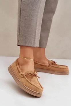 Damskie Boto Mokasyny Damskie Na Płaskiej Podeszwie Camel Timannie