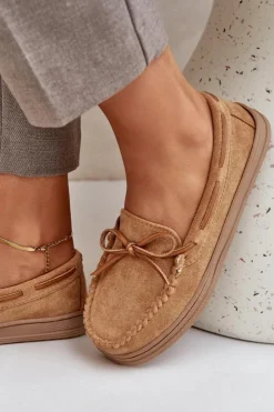 Damskie Boto Mokasyny Damskie Na Płaskiej Podeszwie Camel Timannie