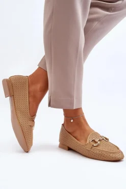 Damskie Boto Mokasyny Damskie Na Płaskim Obcasie Z Ozdobą Camel Iluvana