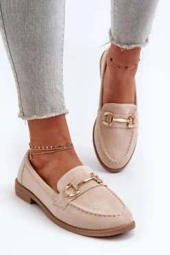 Boto Mokasyny Damskie Zamszowe*Mokasyny Damskie Na Płaskim Obcasie Z Ozdobą Beżowe Aviole