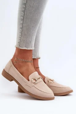 Boto Mokasyny Damskie Zamszowe*Mokasyny Damskie Na Płaskim Obcasie Z Ozdobą Beżowe Aviole