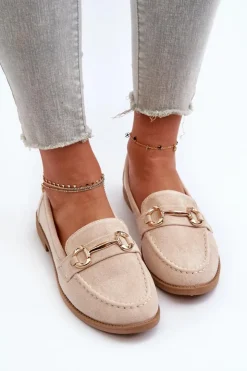 Boto Mokasyny Damskie Zamszowe*Mokasyny Damskie Na Płaskim Obcasie Z Ozdobą Beżowe Aviole
