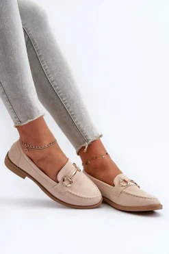 Boto Mokasyny Damskie Zamszowe*Mokasyny Damskie Na Płaskim Obcasie Z Ozdobą Beżowe Aviole