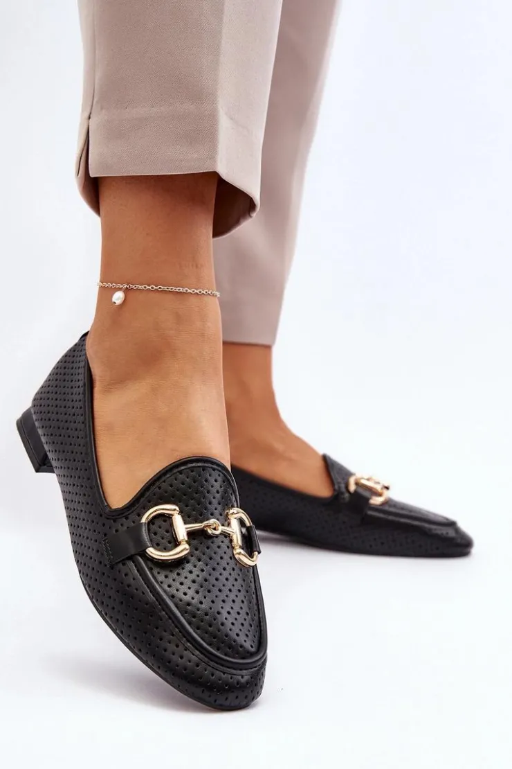 Boto Loafersy Damskie|Mokasyny Płaskie*Mokasyny Damskie Na Płaskim Obcasie Z Ozdobą Czarne Iluvana Czarny