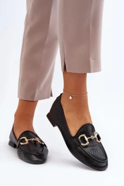 Boto Loafersy Damskie|Mokasyny Płaskie*Mokasyny Damskie Na Płaskim Obcasie Z Ozdobą Czarne Iluvana Czarny