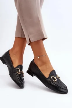 Boto Loafersy Damskie|Mokasyny Płaskie*Mokasyny Damskie Na Płaskim Obcasie Z Ozdobą Czarne Iluvana Czarny