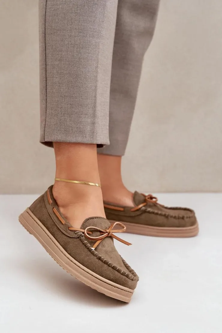 Outlet Boto Mokasyny Damskie Na Płaskiej Podeszwie Ciemnozielone Timannie