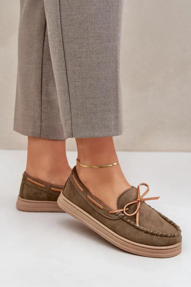 Outlet Boto Mokasyny Damskie Na Płaskiej Podeszwie Ciemnozielone Timannie