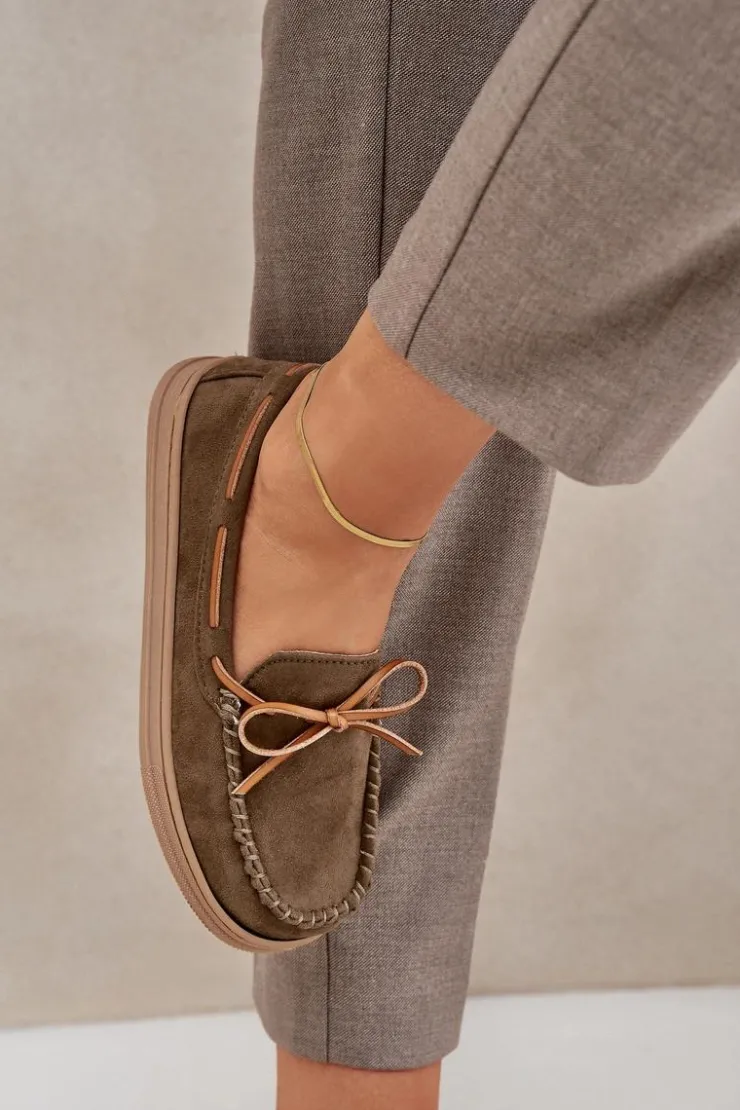 Outlet Boto Mokasyny Damskie Na Płaskiej Podeszwie Ciemnozielone Timannie