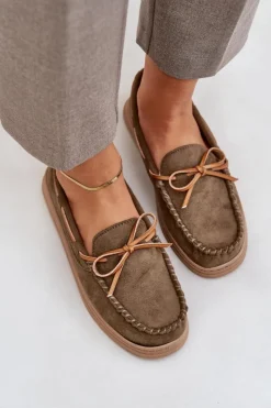 Outlet Boto Mokasyny Damskie Na Płaskiej Podeszwie Ciemnozielone Timannie