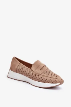 Boto Mokasyny Damskie Na Platformie Eko Zamszowe Beżowe Inesqua