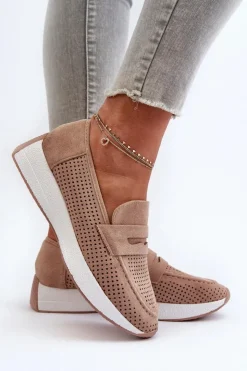 Boto Mokasyny Damskie Na Platformie Eko Zamszowe Beżowe Inesqua