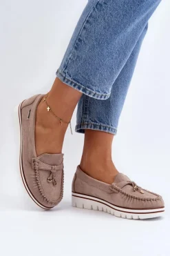Discount Boto Mokasyny Damskie Na Platformie Beżowe Railav