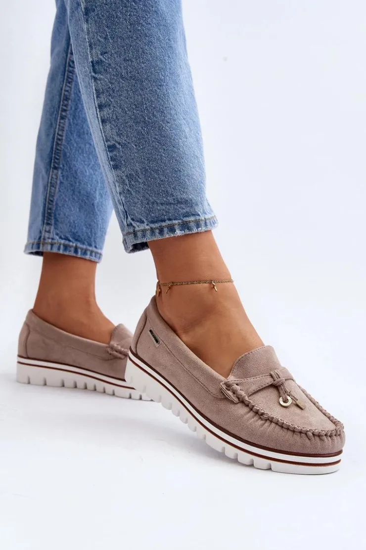Discount Boto Mokasyny Damskie Na Platformie Beżowe Railav