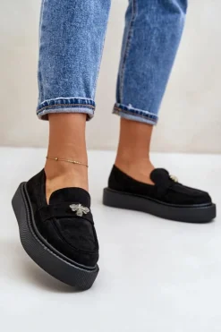 Boto Mokasyny Damskie Na Platformie Czarne Erithine