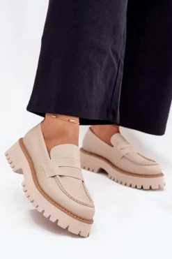 Damskie Big Star Shoes Mokasyny Damskie Na Platformie I Płaskim Obcasie Big Star NN274050 Beżowe