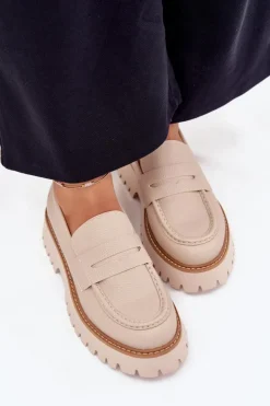 Damskie Big Star Shoes Mokasyny Damskie Na Platformie I Płaskim Obcasie Big Star NN274050 Beżowe