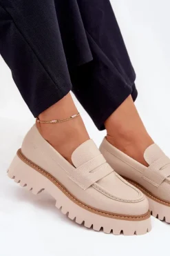 Damskie Big Star Shoes Mokasyny Damskie Na Platformie I Płaskim Obcasie Big Star NN274050 Beżowe