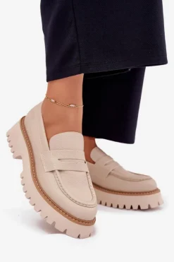 Damskie Big Star Shoes Mokasyny Damskie Na Platformie I Płaskim Obcasie Big Star NN274050 Beżowe