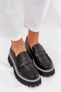 Big Star Shoes Mokasyny Płaskie|Mokasyny Damskie Skórzane*Mokasyny Damskie Na Platformie I Płaskim Obcasie Big Star NN274049 Czarne Czarny