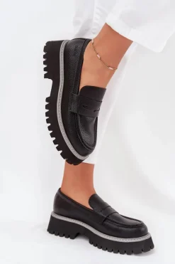 Big Star Shoes Mokasyny Płaskie|Mokasyny Damskie Skórzane*Mokasyny Damskie Na Platformie I Płaskim Obcasie Big Star NN274049 Czarne Czarny