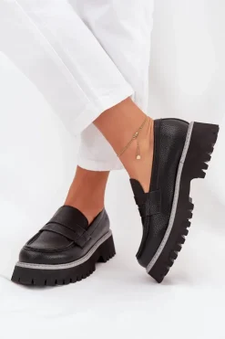 Big Star Shoes Mokasyny Płaskie|Mokasyny Damskie Skórzane*Mokasyny Damskie Na Platformie I Płaskim Obcasie Big Star NN274049 Czarne Czarny