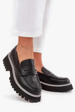 Big Star Shoes Mokasyny Płaskie|Mokasyny Damskie Skórzane*Mokasyny Damskie Na Platformie I Płaskim Obcasie Big Star NN274049 Czarne Czarny