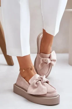 Boto Loafersy Damskie|Mokasyny Na Platformie*Mokasyny Damskie Na Platformie Z Kokardą Pudrowy Róż Naivine