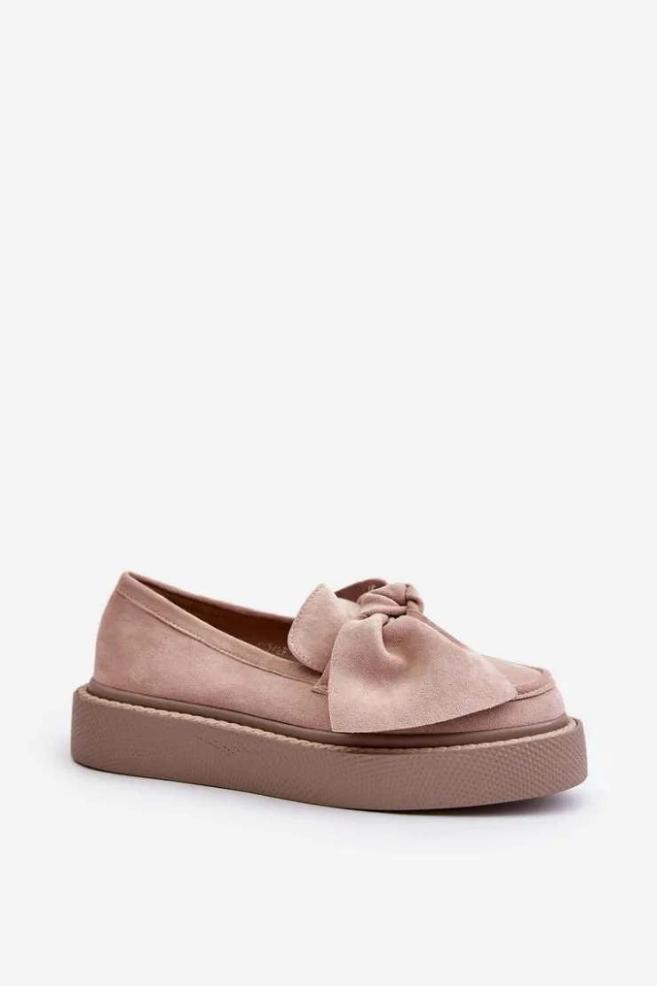 Boto Loafersy Damskie|Mokasyny Na Platformie*Mokasyny Damskie Na Platformie Z Kokardą Pudrowy Róż Naivine