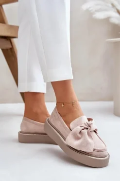 Boto Loafersy Damskie|Mokasyny Na Platformie*Mokasyny Damskie Na Platformie Z Kokardą Pudrowy Róż Naivine