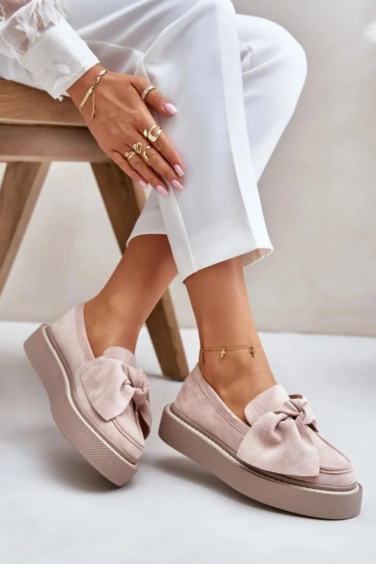 Boto Loafersy Damskie|Mokasyny Na Platformie*Mokasyny Damskie Na Platformie Z Kokardą Pudrowy Róż Naivine