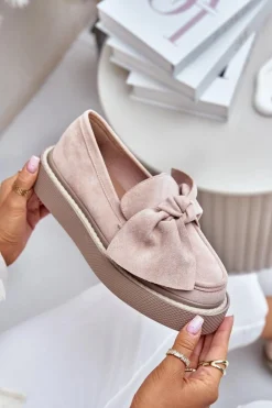 Boto Loafersy Damskie|Mokasyny Na Platformie*Mokasyny Damskie Na Platformie Z Kokardą Pudrowy Róż Naivine