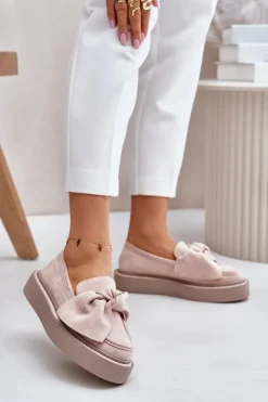Boto Loafersy Damskie|Mokasyny Na Platformie*Mokasyny Damskie Na Platformie Z Kokardą Pudrowy Róż Naivine