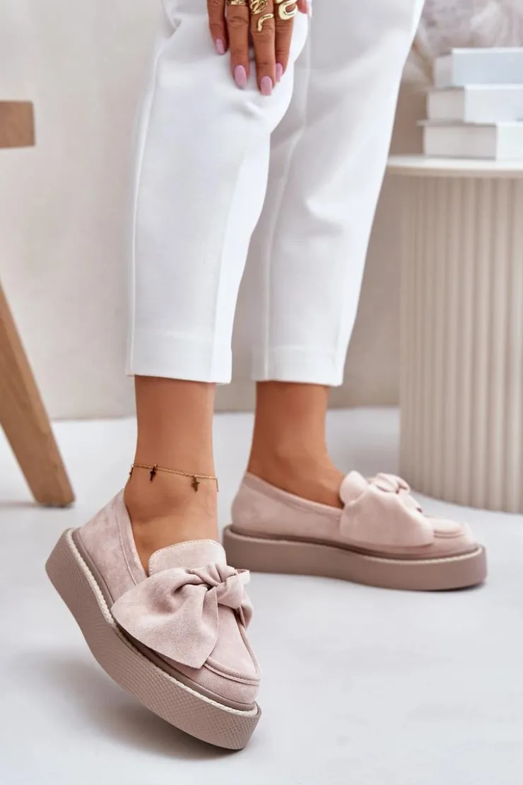 Boto Loafersy Damskie|Mokasyny Na Platformie*Mokasyny Damskie Na Platformie Z Kokardą Pudrowy Róż Naivine