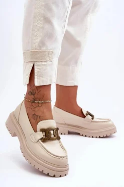 Boto Mokasyny Damskie Skórzane|Mokasyny Na Platformie*Mokasyny Damskie Na Platformie Z Ozdobą Beżowe Ameg