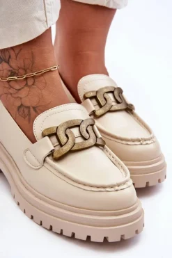 Boto Mokasyny Damskie Skórzane|Mokasyny Na Platformie*Mokasyny Damskie Na Platformie Z Ozdobą Beżowe Ameg