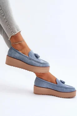 Online Boto Mokasyny Damskie Na Platformie Z Frędzlami Niebieskie Mialani