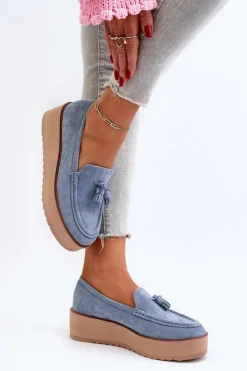 Online Boto Mokasyny Damskie Na Platformie Z Frędzlami Niebieskie Mialani