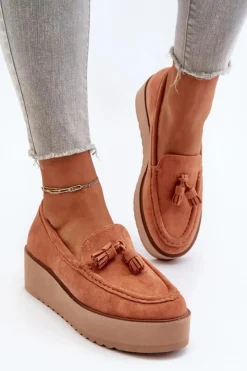 Boto Loafersy Damskie|Mokasyny Na Platformie*Mokasyny Damskie Na Platformie Z Frędzlami Pomarańczowe Mialani