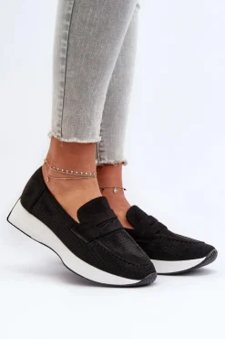 Boto Loafersy Damskie|Mokasyny Na Platformie*Mokasyny Damskie Na Platformie Eko Zamszowe Czarne Inesqua
