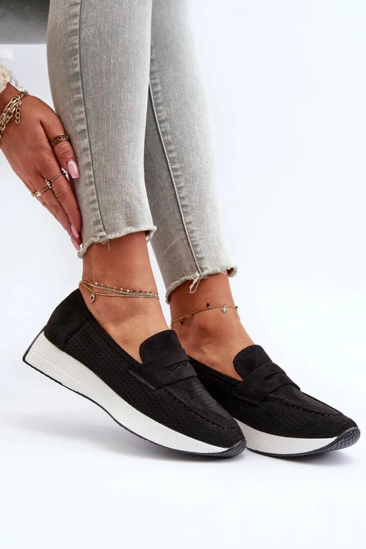 Boto Loafersy Damskie|Mokasyny Na Platformie*Mokasyny Damskie Na Platformie Eko Zamszowe Czarne Inesqua
