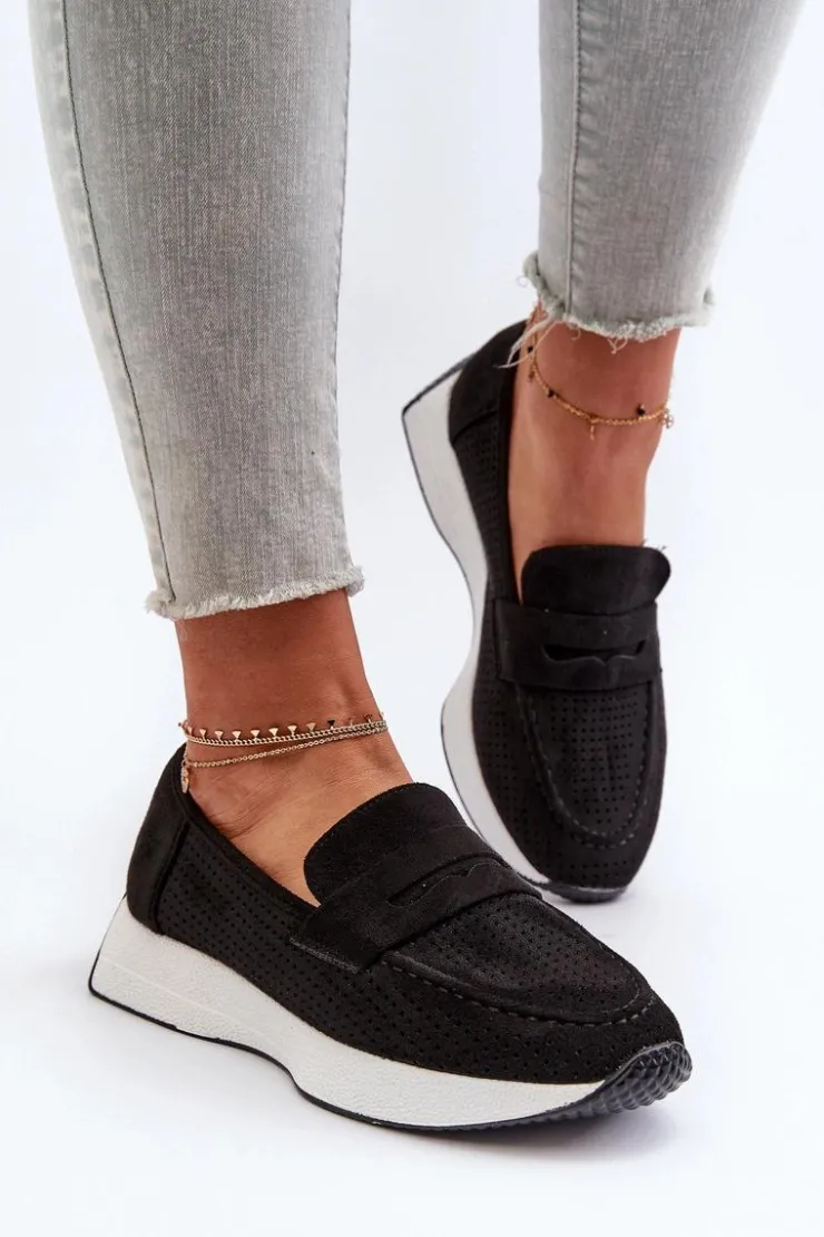 Boto Loafersy Damskie|Mokasyny Na Platformie*Mokasyny Damskie Na Platformie Eko Zamszowe Czarne Inesqua