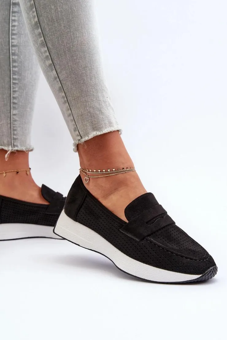 Boto Loafersy Damskie|Mokasyny Na Platformie*Mokasyny Damskie Na Platformie Eko Zamszowe Czarne Inesqua