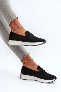 Boto Loafersy Damskie|Mokasyny Na Platformie*Mokasyny Damskie Na Platformie Eko Zamszowe Czarne Inesqua