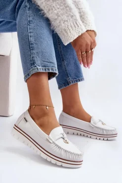 New Boto Mokasyny Damskie Na Platformie Białe Railav