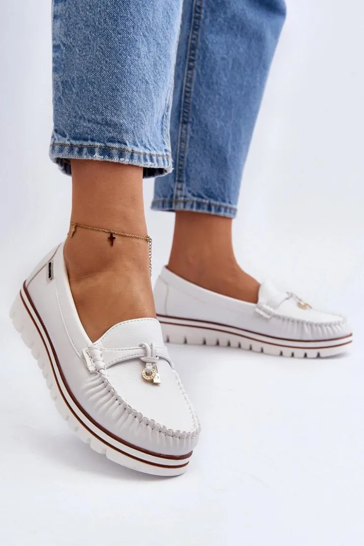 New Boto Mokasyny Damskie Na Platformie Białe Railav