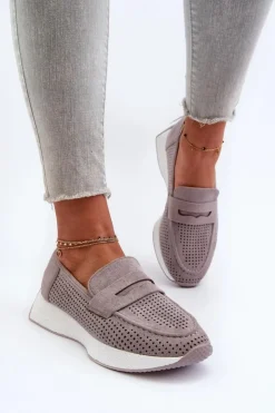 Damskie Boto Mokasyny Damskie Na Platformie Eko Zamszowe Szare Inesqua